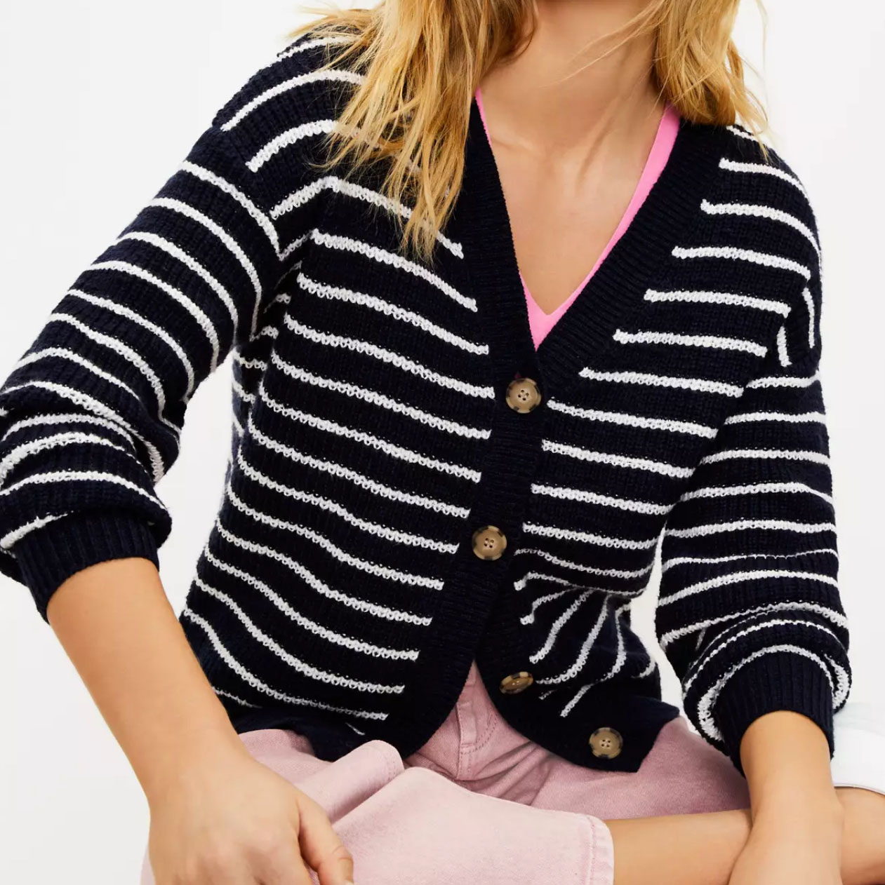 Striped Relaxed V-Neck Cardigan