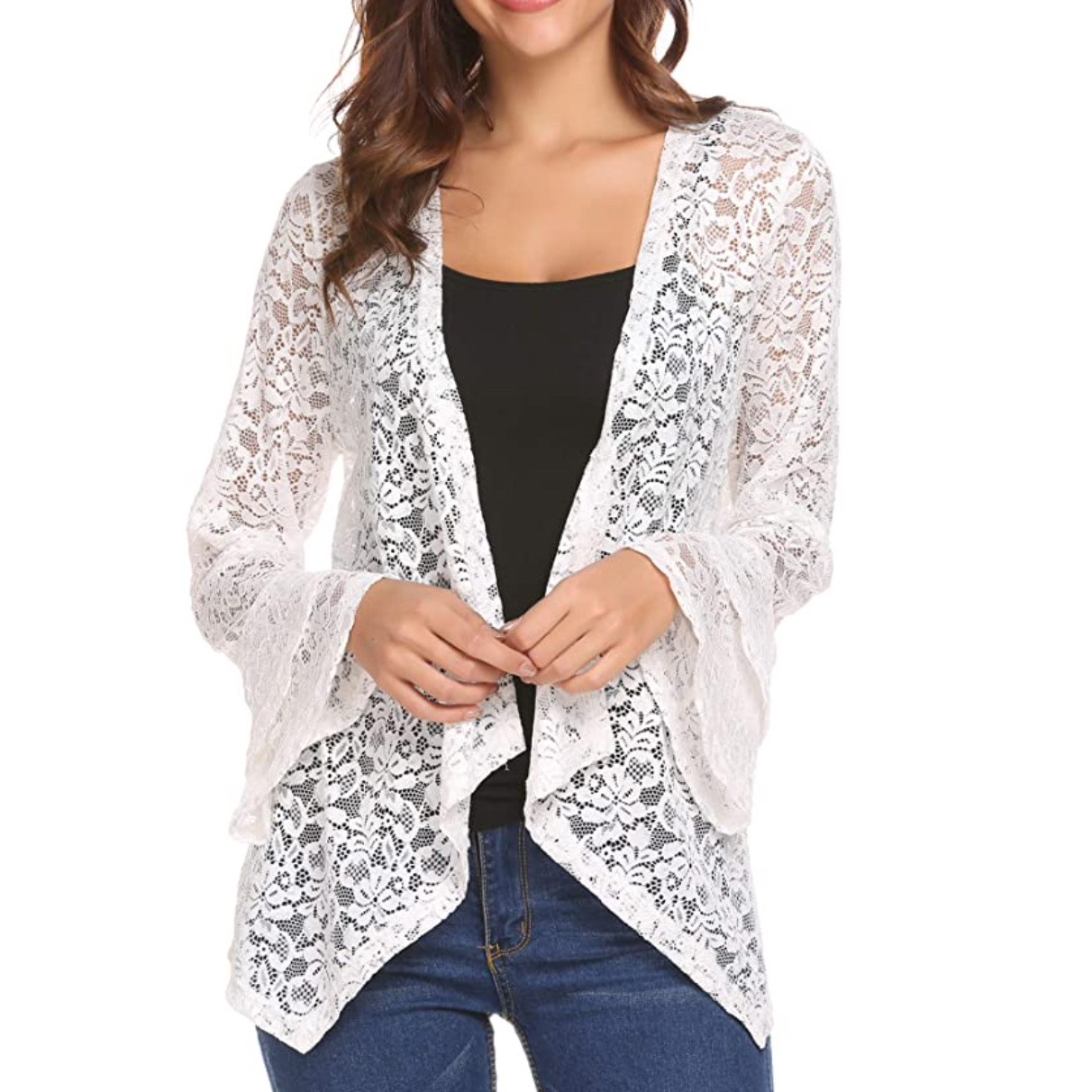 Open Front Cardigans Lace Crochet Loose Casual Cover Up