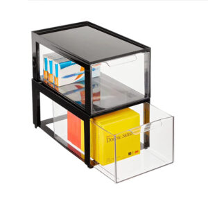 Stackable Office Storage Organizer Bin with Pull Out Drawer_
