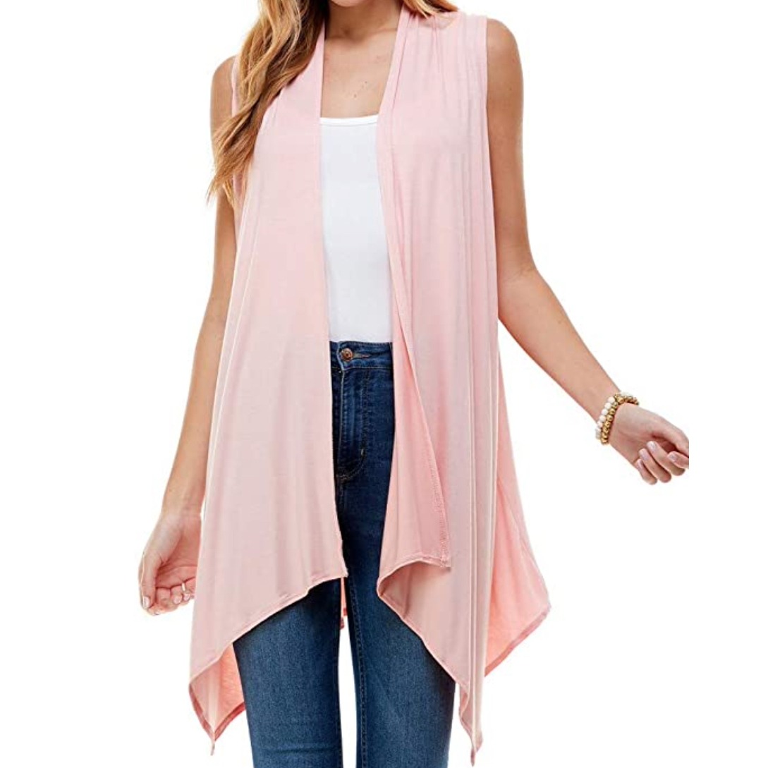 Azules Women's Sleeveless Asymmetric Hem Open Front Cardigan